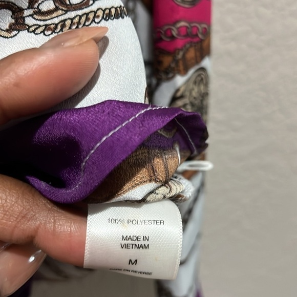 New‎ York & Company NY&C Blouse Shirt  Chain belt Belt Design purple White Sz M - Picture 5 of 10